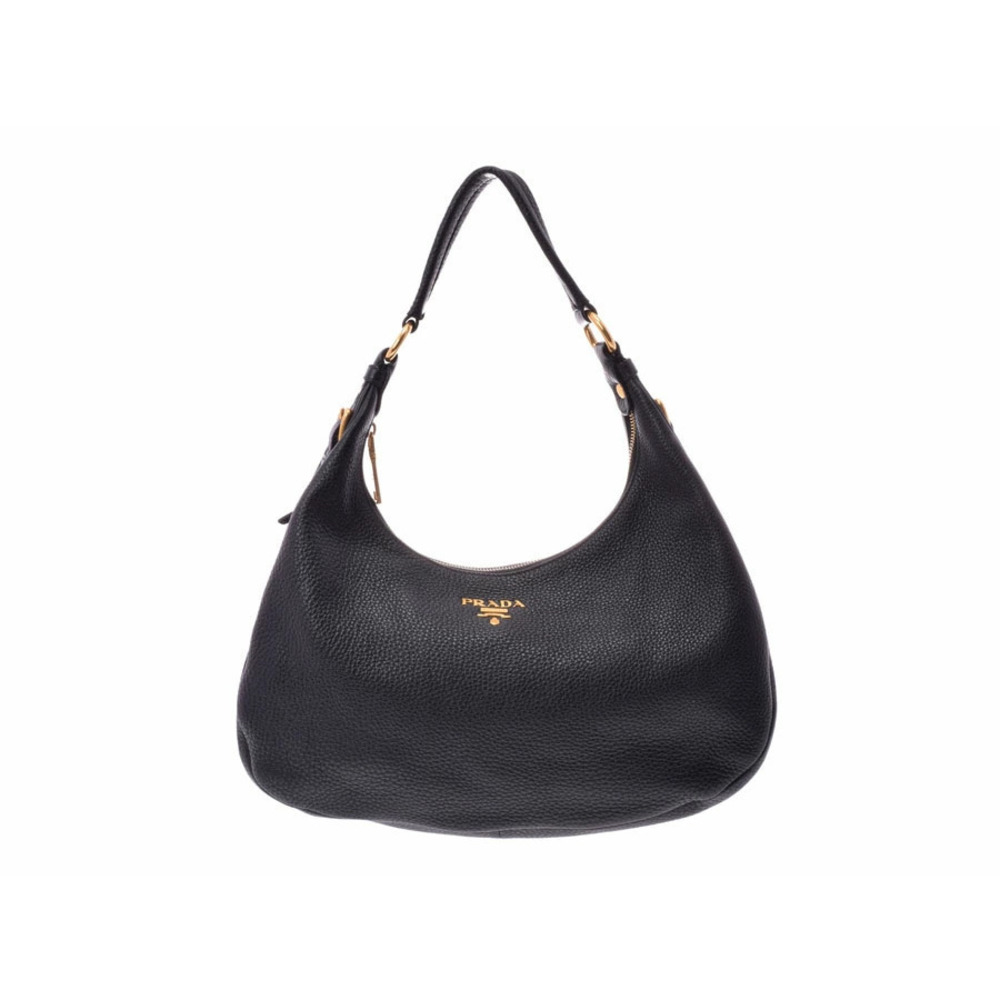 Prada Black Vitello Daino Leather Hobo Bag pebbled leather